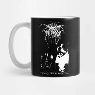 Dark Boston Terrier Throne / Black Metal Dog Design Mug